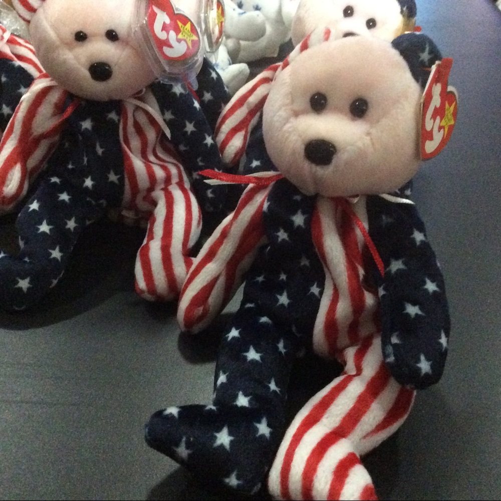 Ty patriotic pink face Spangle beanie bear MWMTS